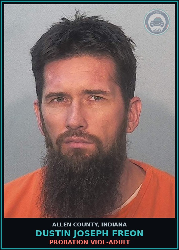 Booking mugshot of Dustin Joseph Freon in Allen County