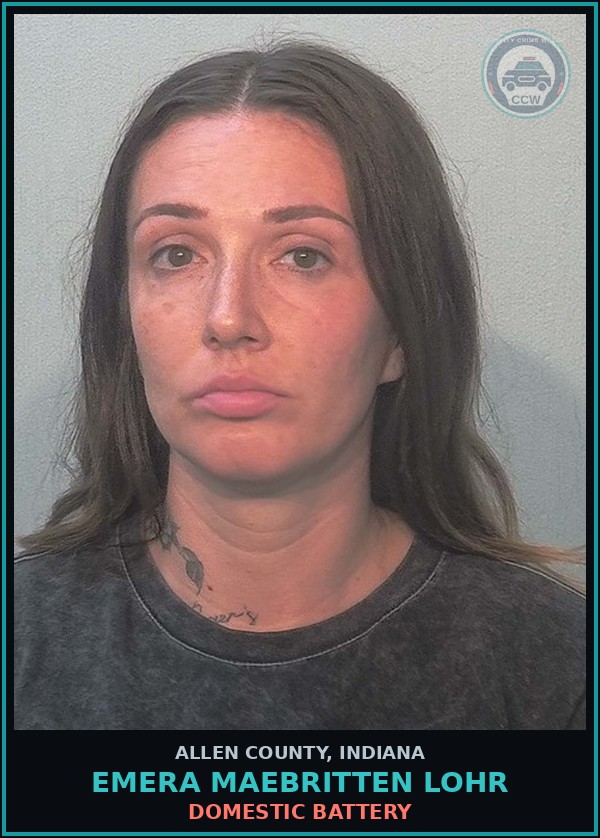 Booking mugshot of Emera Maebritten Lohr in Allen County