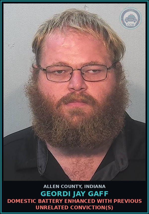 Booking mugshot of Geordi Jay Gaff in Allen County