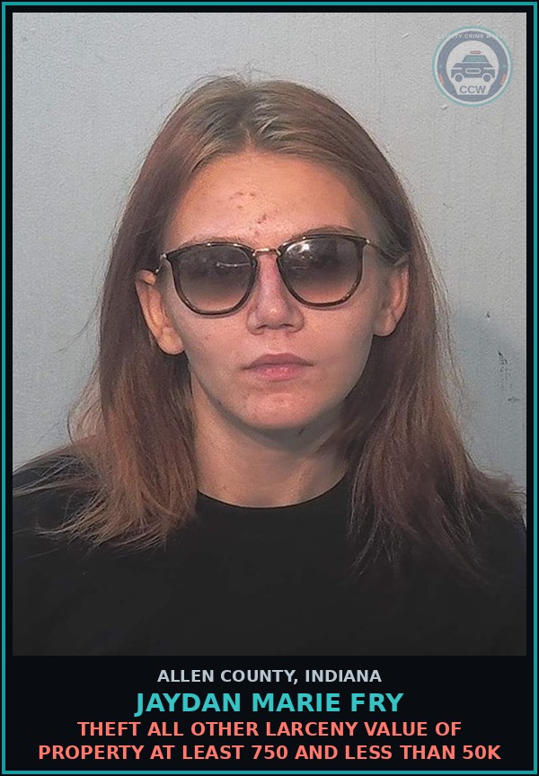 Booking mugshot of Jaydan Marie Fry in Allen County