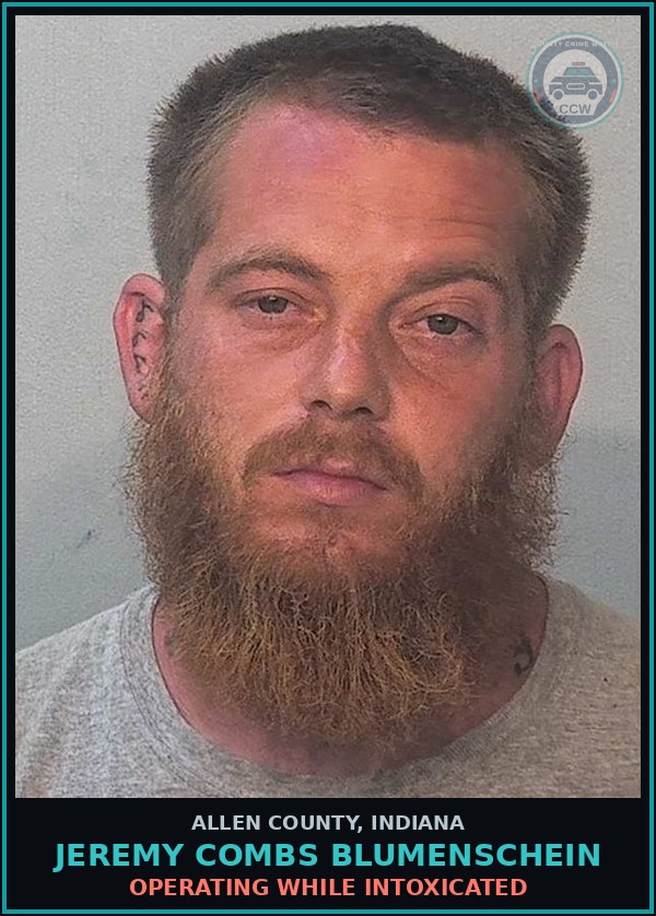 Booking mugshot of Jeremy Combs Blumenschein in Allen County