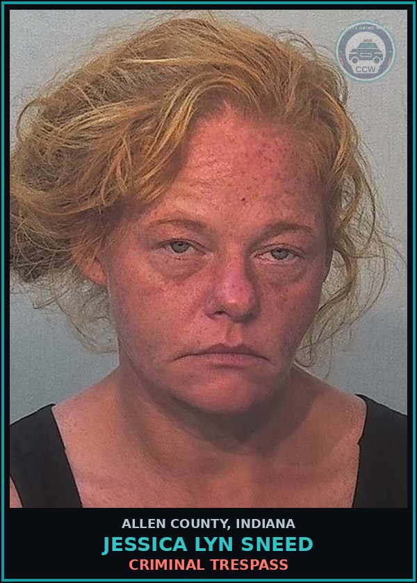 Booking mugshot of Jessica Lyn Sneed in Allen County