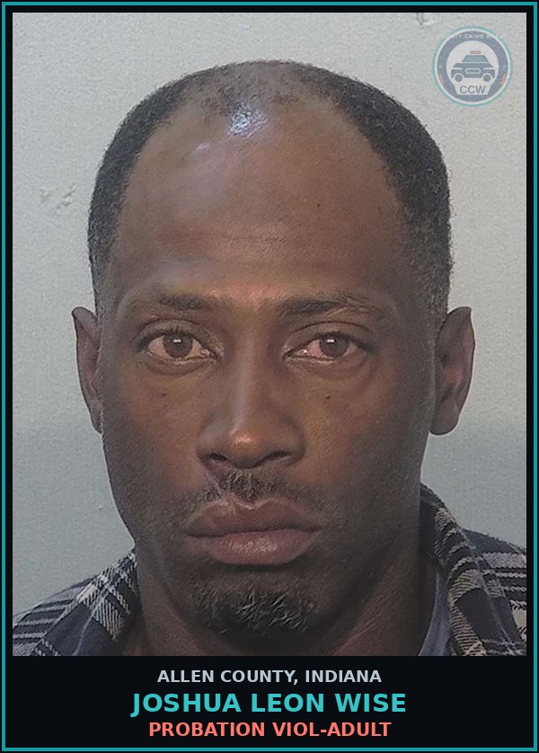 Booking mugshot of Joshua Leon Wise in Allen County