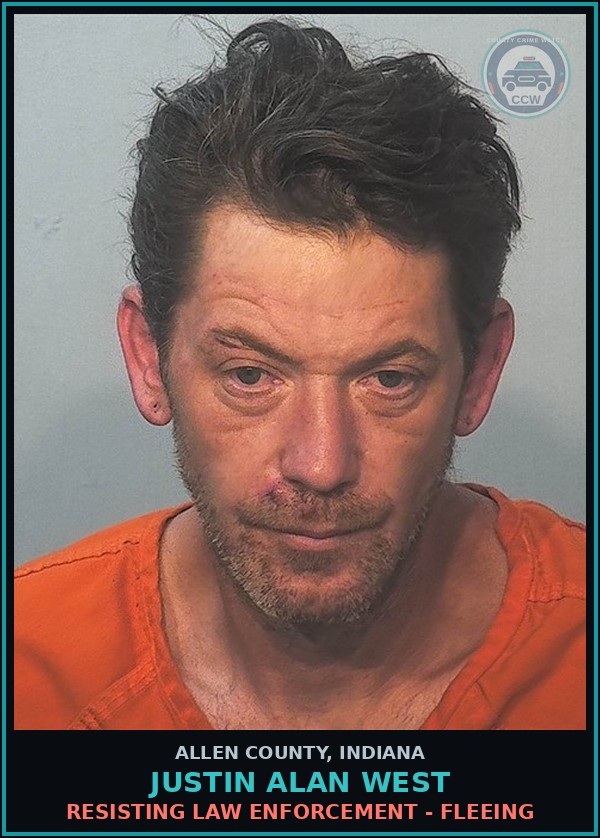 Booking mugshot of Justin Alan West in Allen County