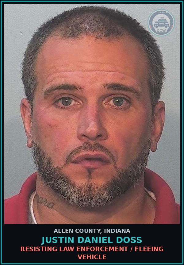 Booking mugshot of Justin Daniel Doss in Allen County
