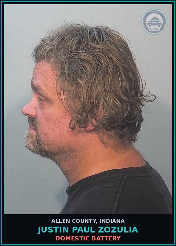 Booking mugshot of Justin Paul Zozulia in Allen County