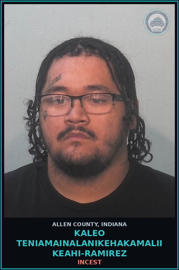 Booking mugshot of Kaleo Teniamainalanikehakamalii Keahi-Ramirez in Allen County