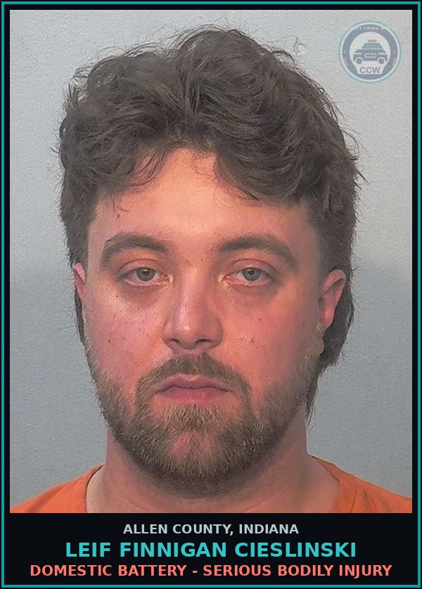 Booking mugshot of Leif Finnigan Cieslinski in Allen County