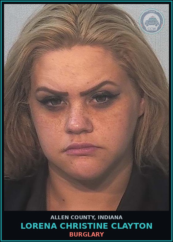 Booking mugshot of Lorena Christine Clayton in Allen County