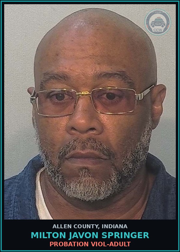Booking mugshot of Milton Javon Springer in Allen County