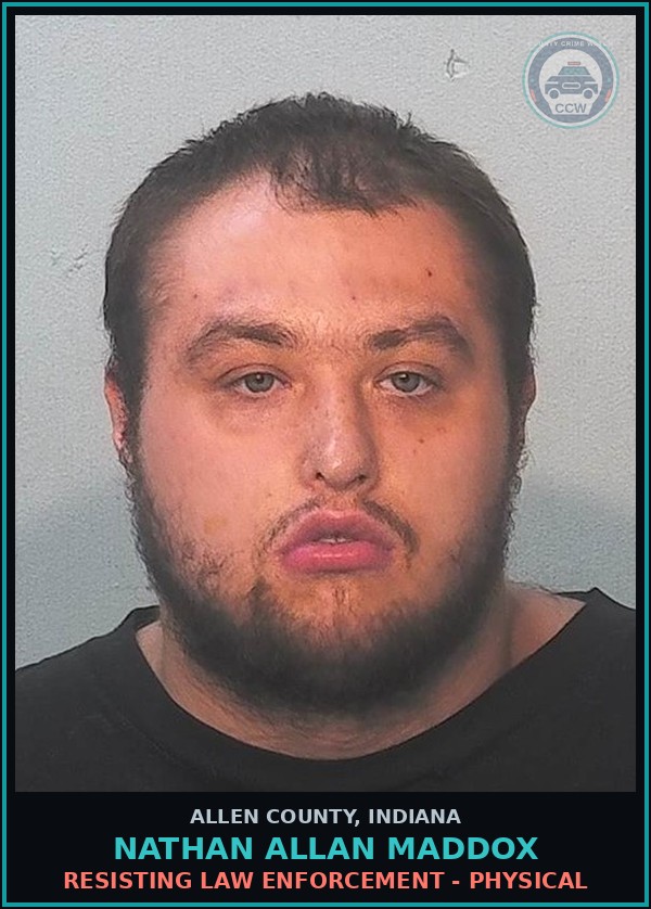 Booking mugshot of Nathan Allan Maddox in Allen County
