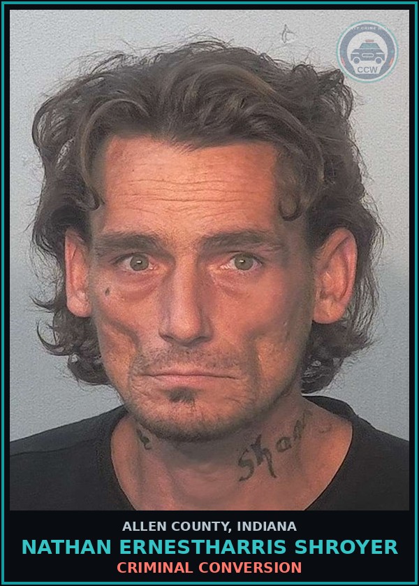 Booking mugshot of Nathan Ernestharris Shroyer in Allen County