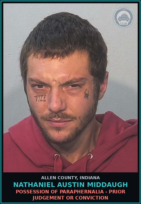 Booking mugshot of Nathaniel Austin Middaugh in Allen County