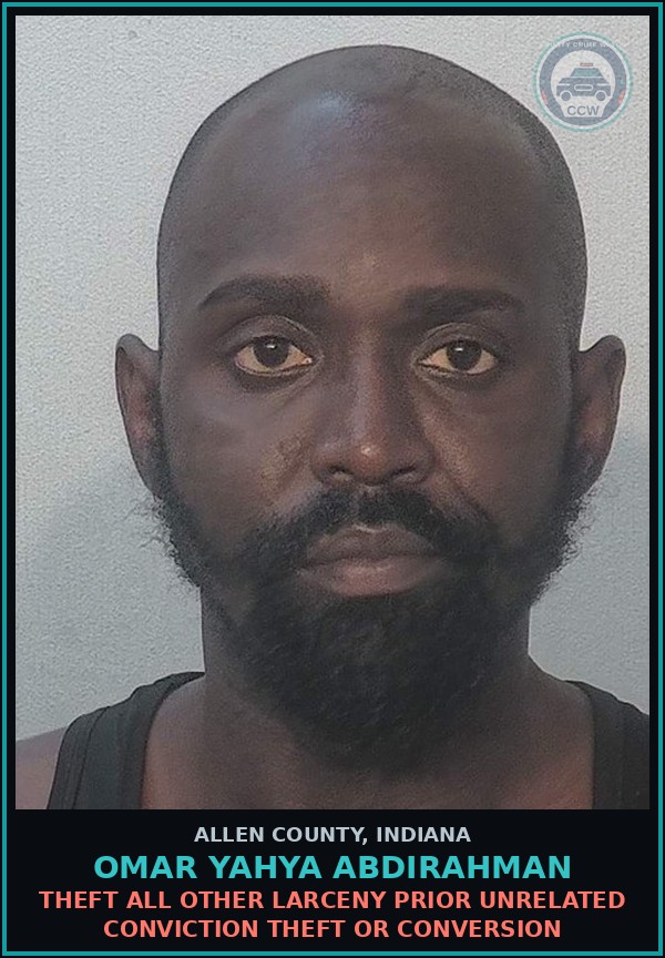 Booking mugshot of Omar Yahya Abdirahman in Allen County