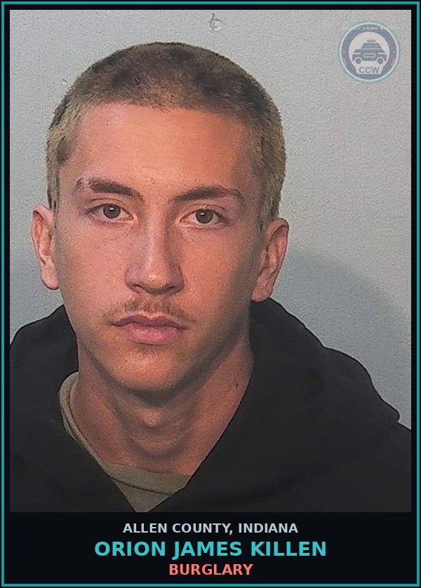 Booking mugshot of Orion James Killen in Allen County