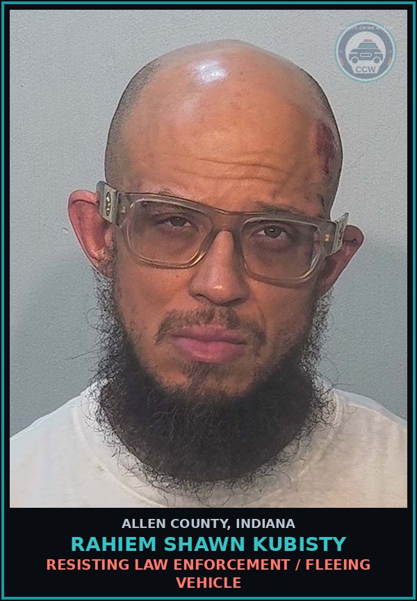 Booking mugshot of Rahiem Shawn Kubisty in Allen County
