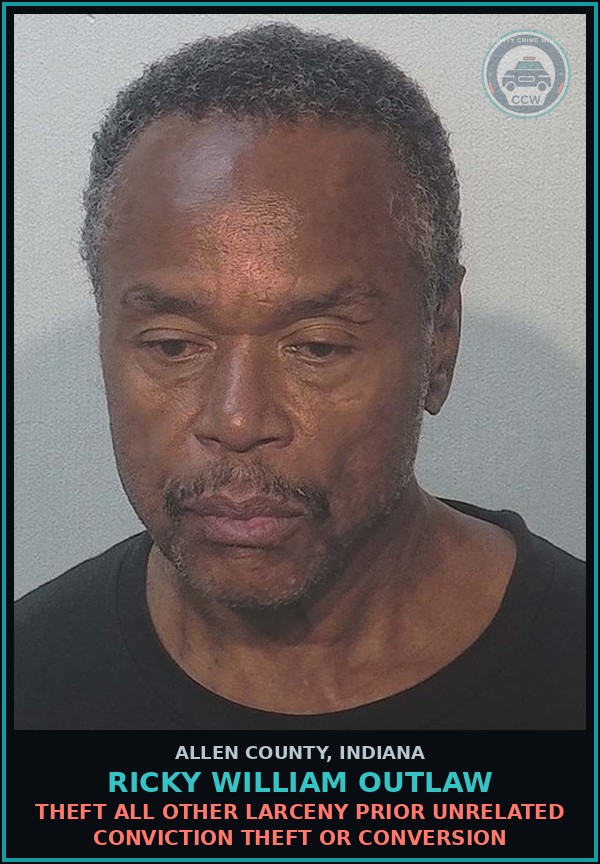 Booking mugshot of Ricky William Outlaw in Allen County