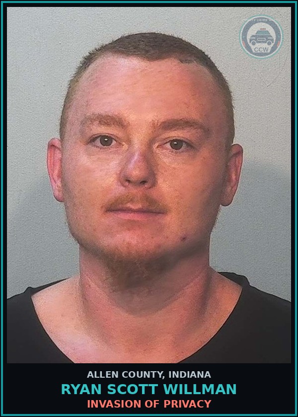 Booking mugshot of Ryan Scott Willman in Allen County