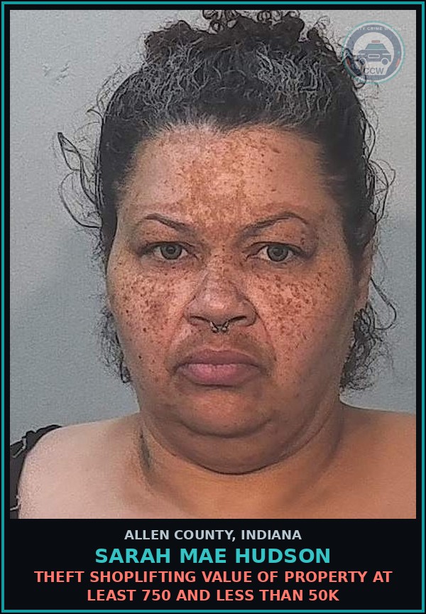 Booking mugshot of Sarah Mae Hudson in Allen County