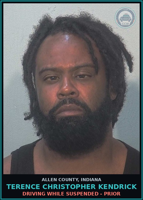Booking mugshot of Terence Christopher Kendrick in Allen County