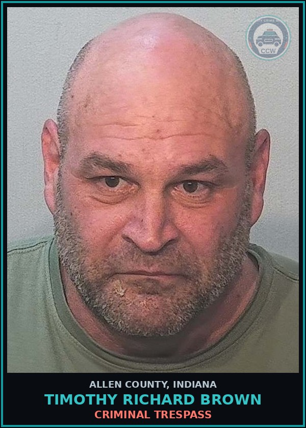 Booking mugshot of Timothy Richard Brown in Allen County