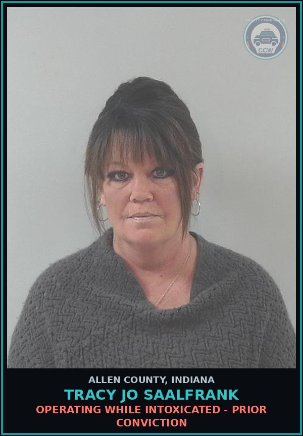 Booking mugshot of Tracy Jo Saalfrank in Allen County