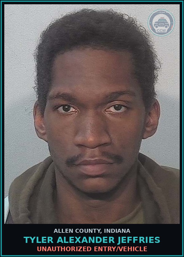 Booking mugshot of Tyler Alexander Jeffries in Allen County