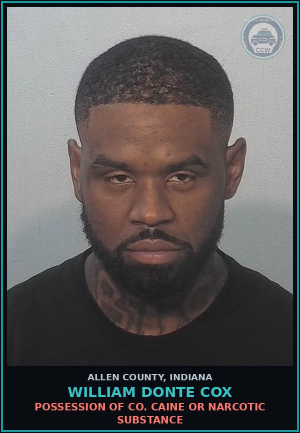Booking mugshot of William Donte Cox in Allen County