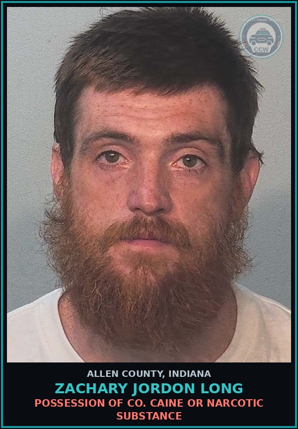Booking mugshot of Zachary Jordon Long in Allen County