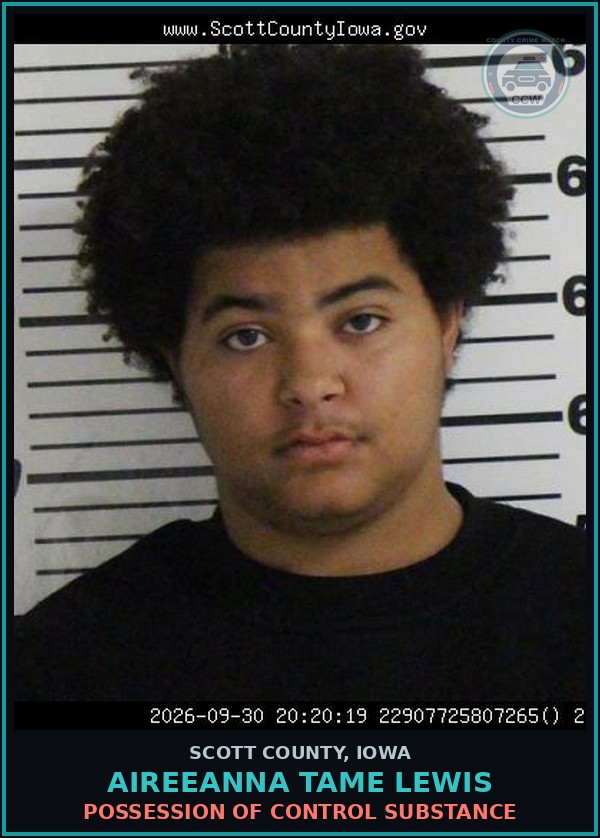 Booking mugshot of Aireeanna Tame Lewis in Scott County