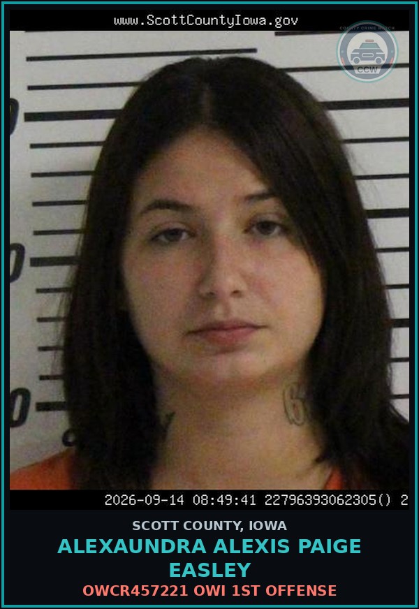 Booking mugshot of Alexaundra Alexis Paige Easley in Scott County