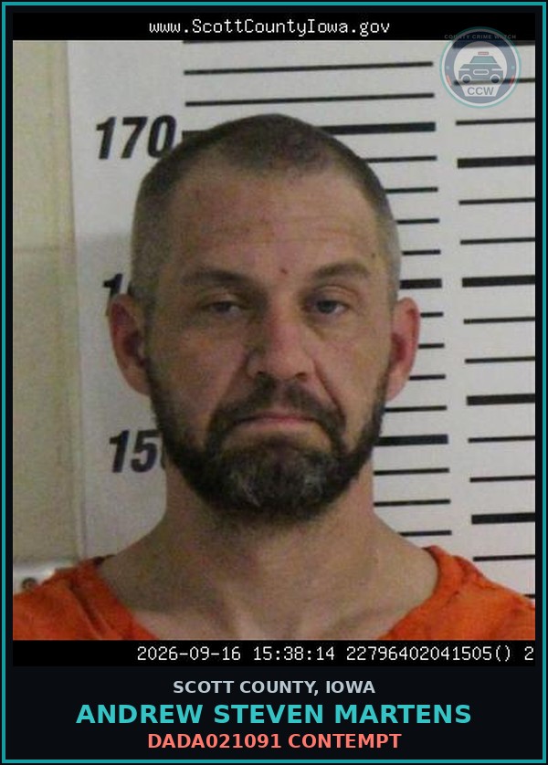 Booking mugshot of Andrew Steven Martens in Scott County