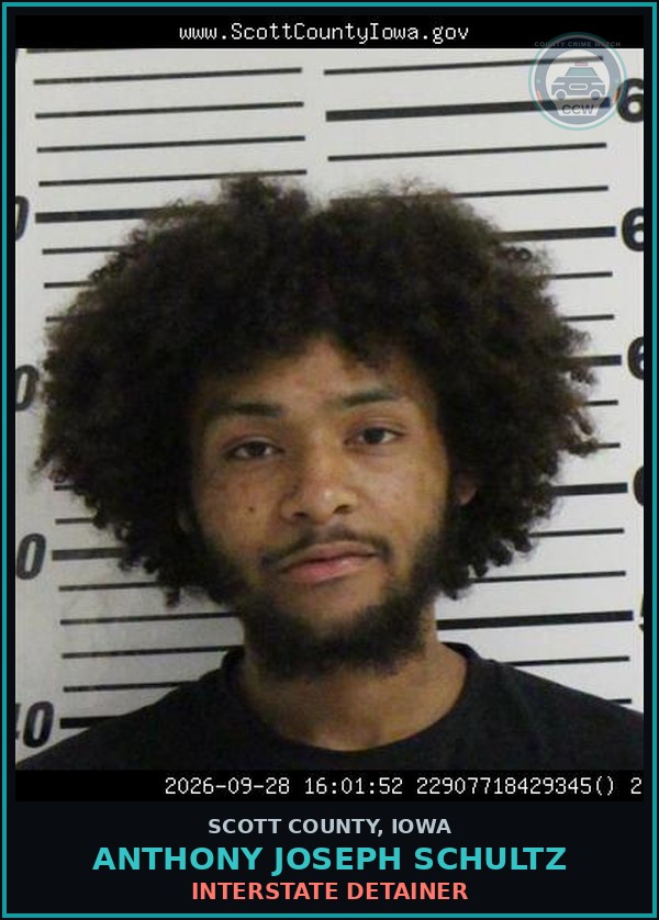Booking mugshot of Anthony Joseph Schultz in Scott County