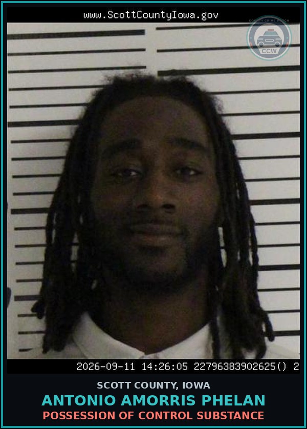 Booking mugshot of Antonio Amorris Phelan in Scott County