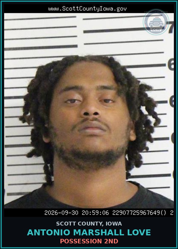 Booking mugshot of Antonio Marshall Love in Scott County
