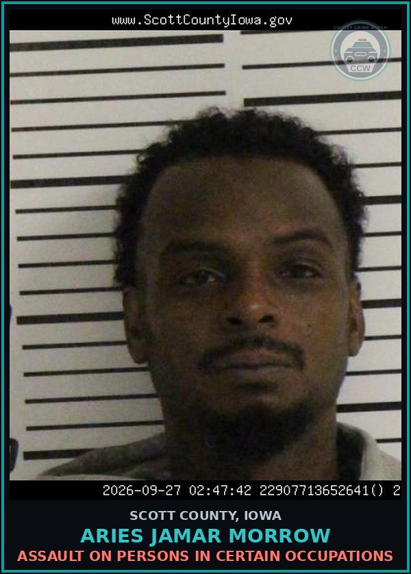 Booking mugshot of Aries Jamar Morrow in Scott County