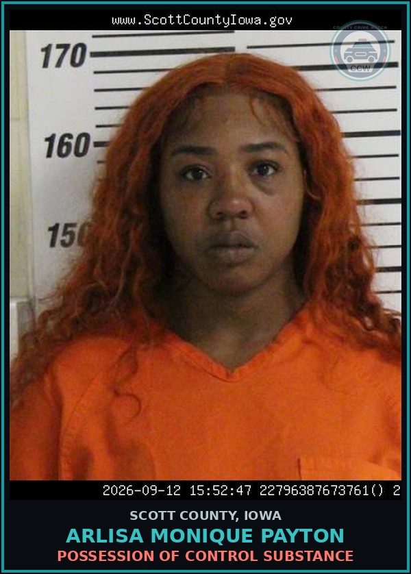 Booking mugshot of Arlisa Monique Payton in Scott County