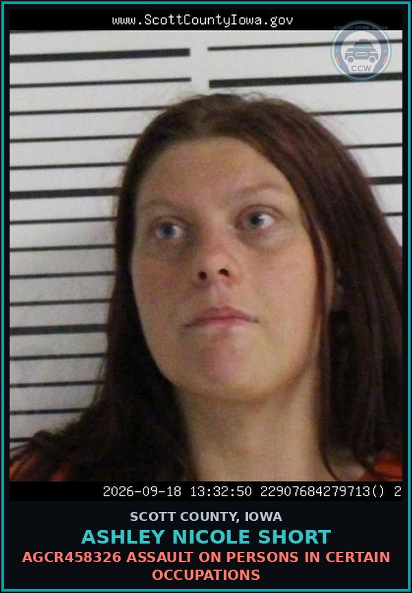 Booking mugshot of Ashley Nicole Short in Scott County