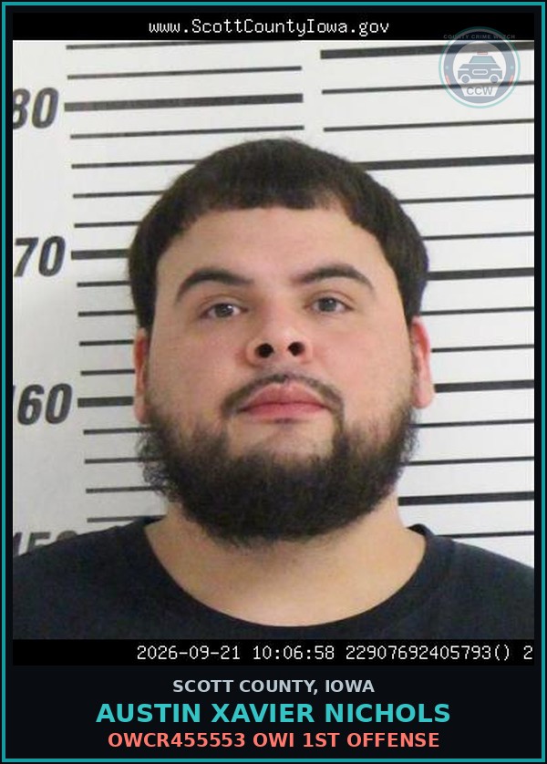 Booking mugshot of Austin Xavier Nichols in Scott County