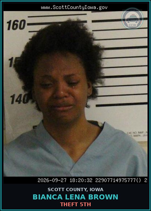 Booking mugshot of Bianca Lena Brown in Scott County