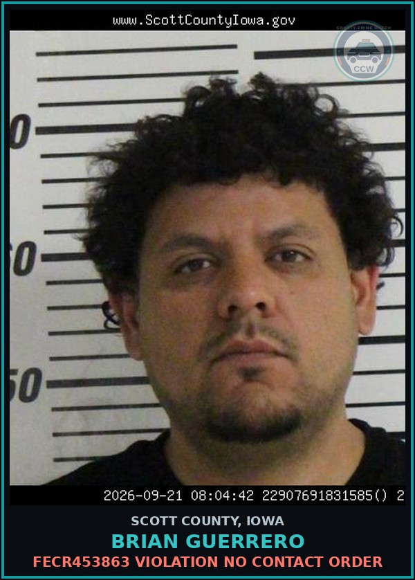 Booking mugshot of Brian Guerrero in Scott County