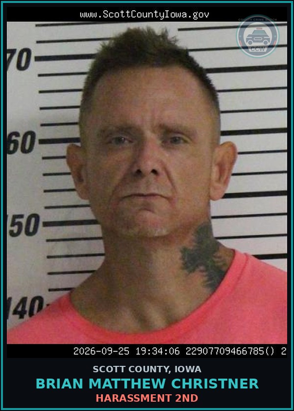 Booking mugshot of Brian Matthew Christner in Scott County
