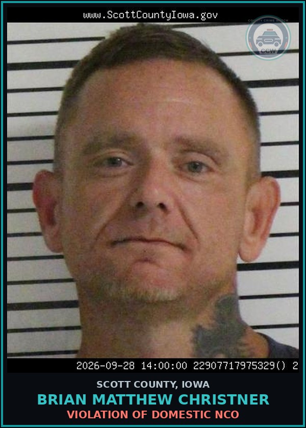 Booking mugshot of Brian Matthew Christner in Scott County