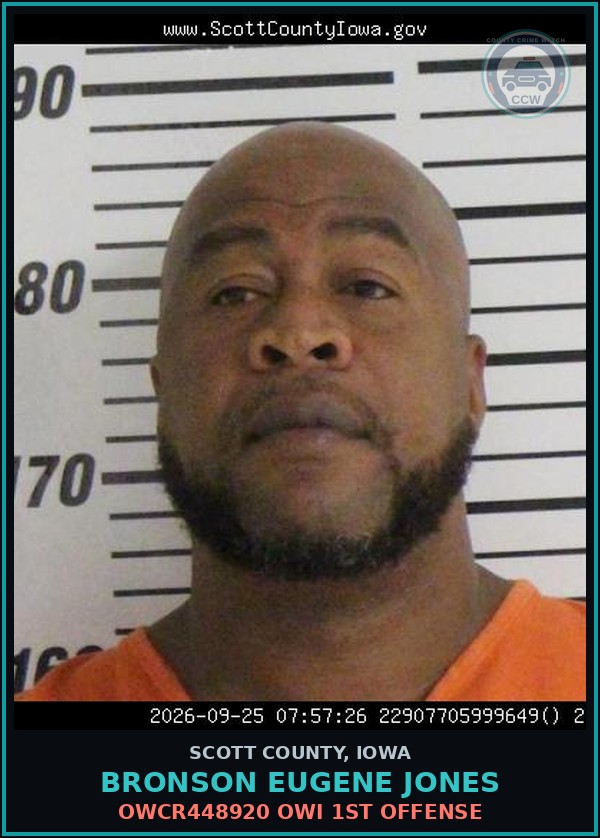 Booking mugshot of Bronson Eugene Jones in Scott County
