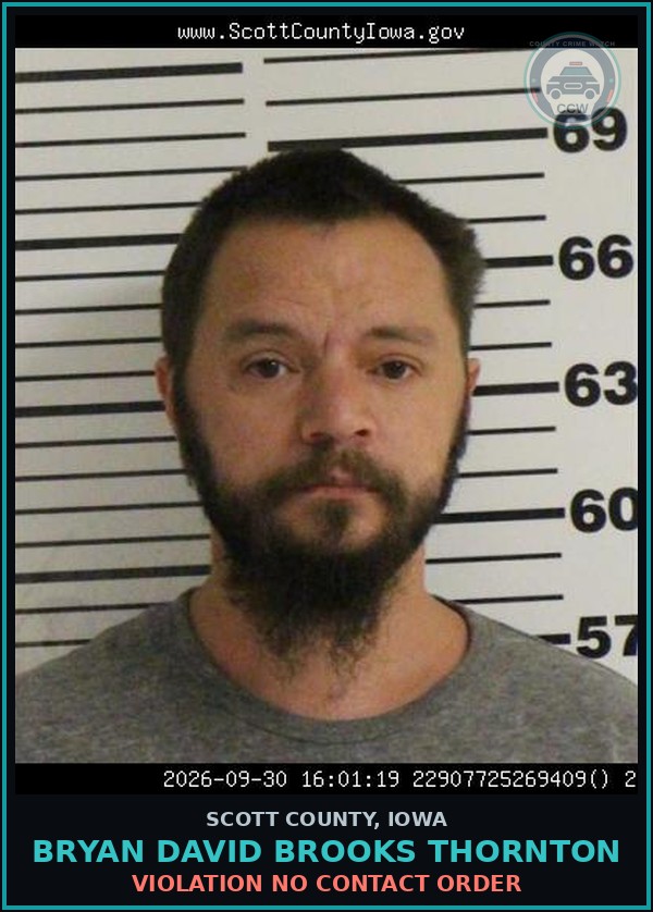 Booking mugshot of Bryan David Brooks Thornton in Scott County