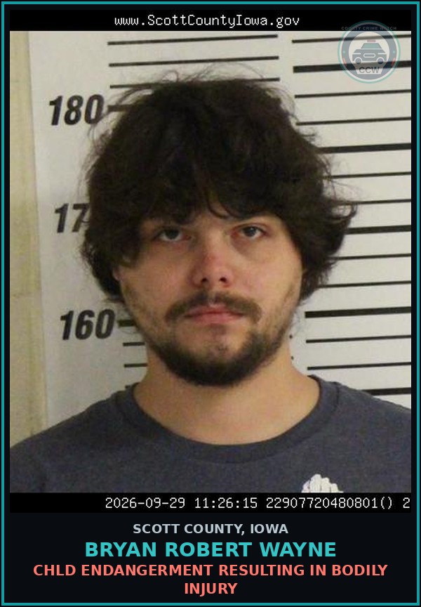 Booking mugshot of Bryan Robert Wayne in Scott County
