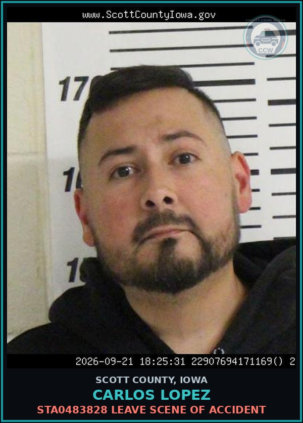 Booking mugshot of Carlos Lopez in Scott County