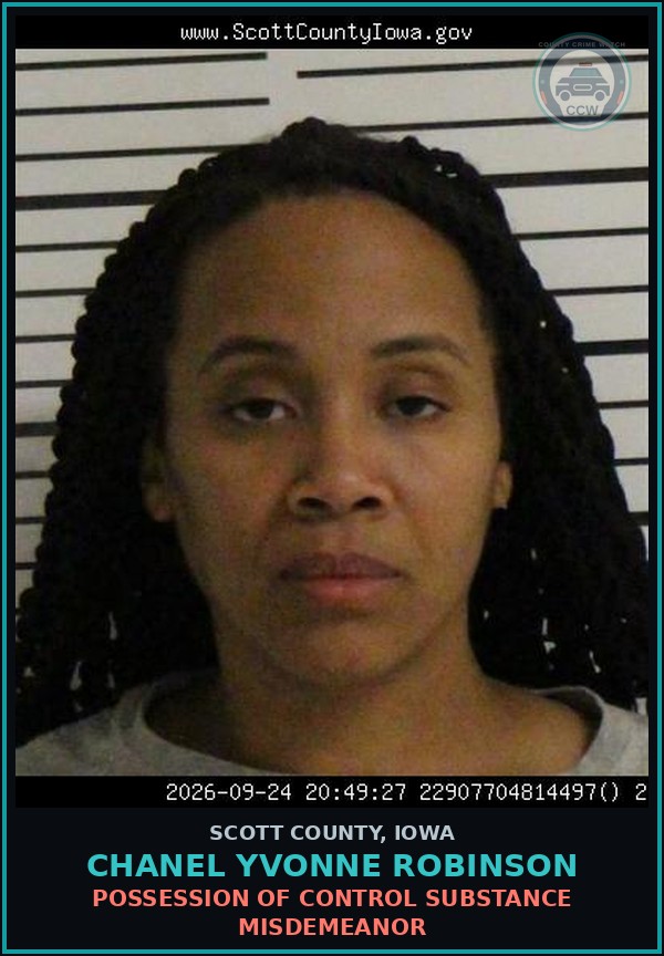Booking mugshot of Chanel Yvonne Robinson in Scott County