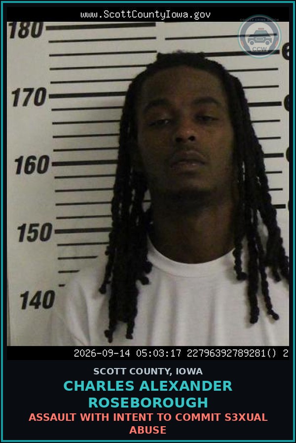 Booking mugshot of Charles Alexander Roseborough in Scott County