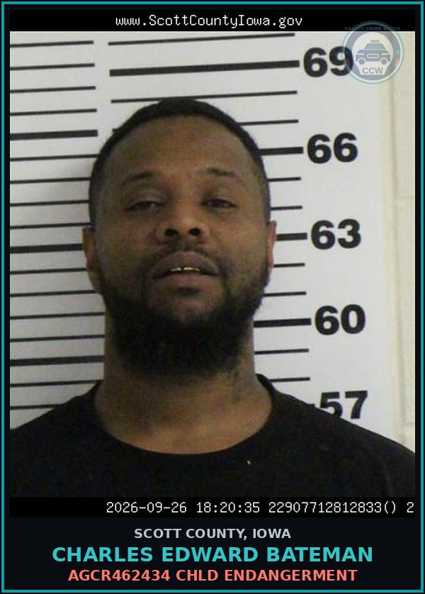 Booking mugshot of Charles Edward Bateman in Scott County